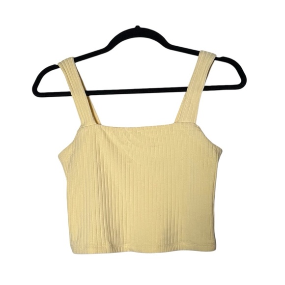American Eagle Cropped Tank Top Butter Yellow Size Medium Ribbed Cute - Picture 1 of 7